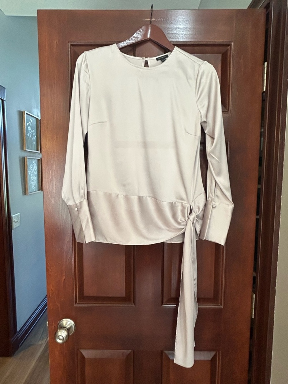 Ann Taylor Blush Tie Waist Blouse XS Long Sleeve Top